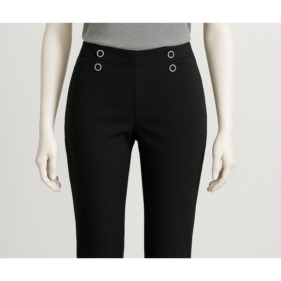89th + Madison Black Ponte Pull-On Skinny Pants Women M Grommet Waist Workwear - Picture 1 of 10